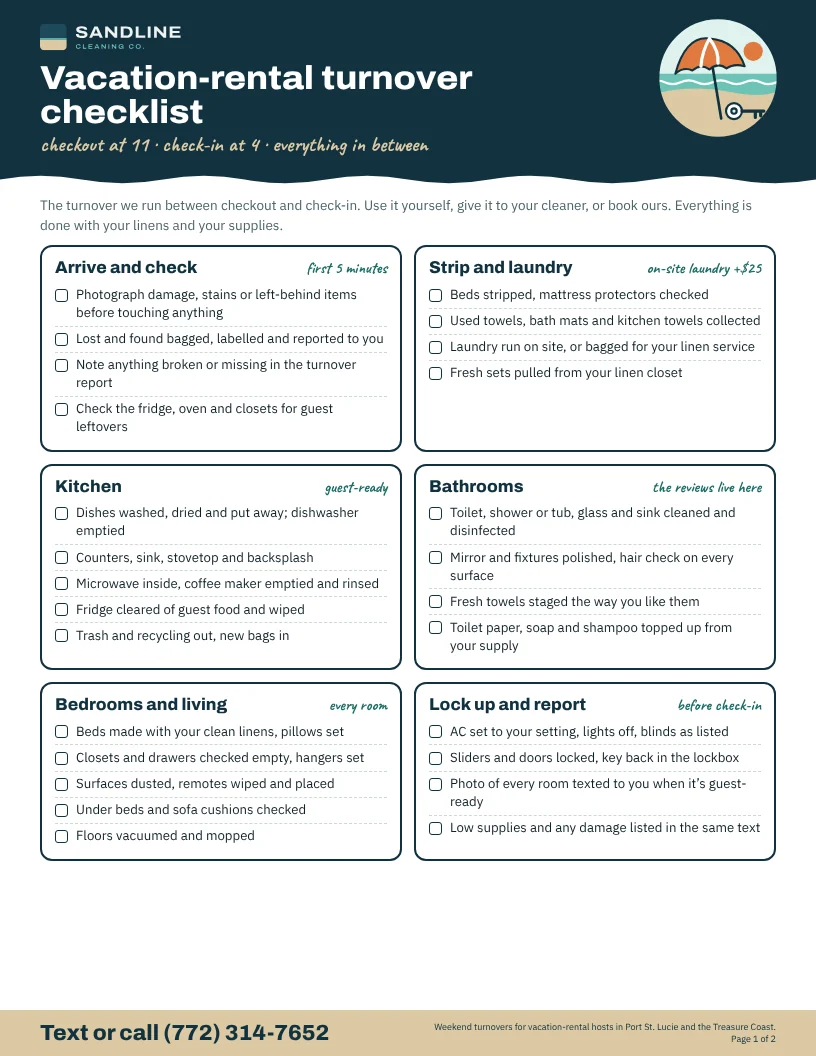 First page of the host turnover checklist