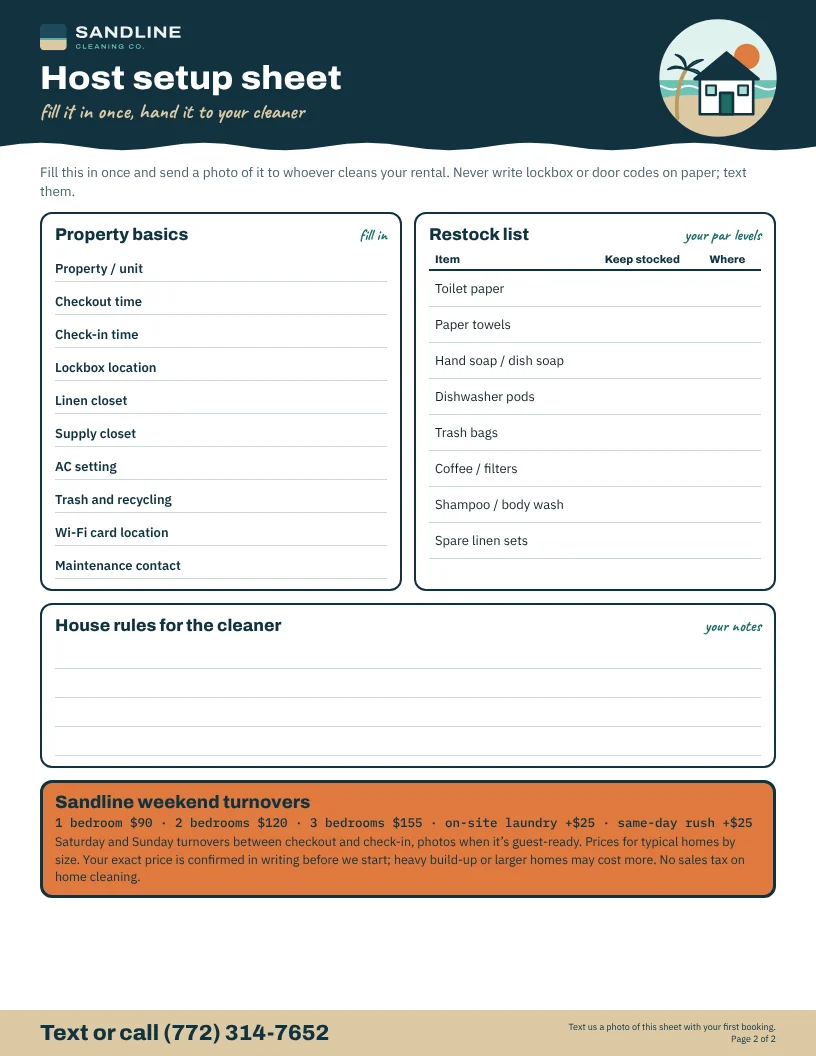 Host turnover checklist, page 2