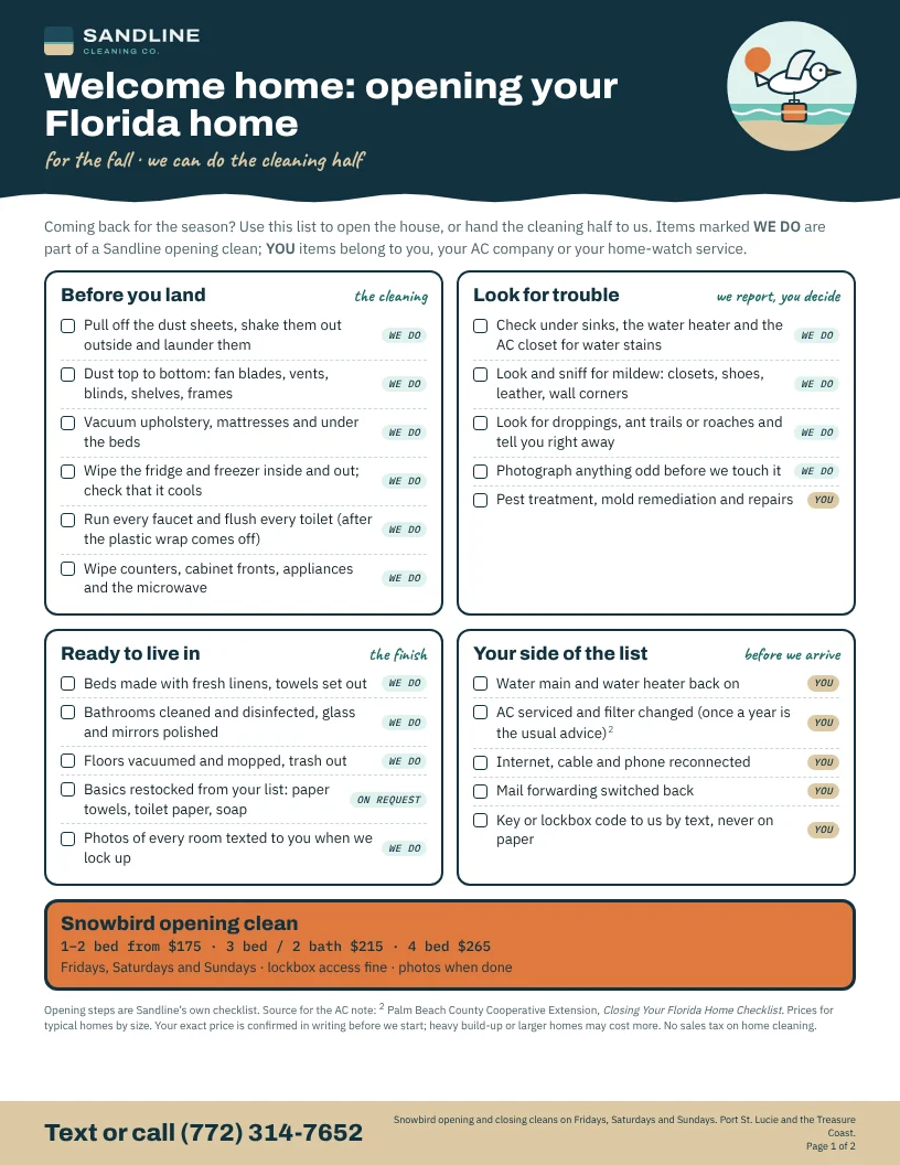 First page of the snowbird checklist